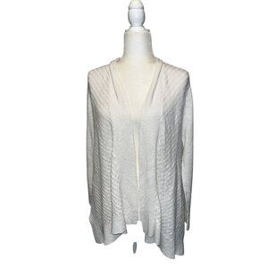 Eileen Fisher Linen cotton Open Front Cardigan White Textured Knit Sweater Size